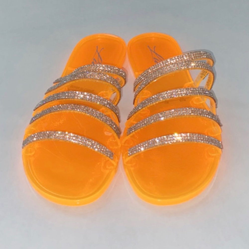 Beautiful Neon Orange Rhinestone accent Sandal